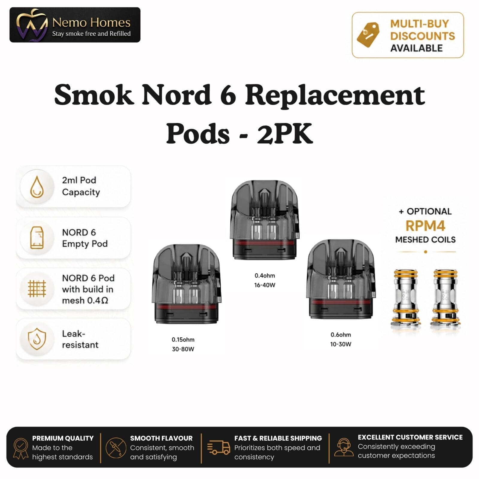 Buy SMOK Nord 6 Pods and RPM 4 Coils - Free UK Next Day Delivery (no minimum spend)