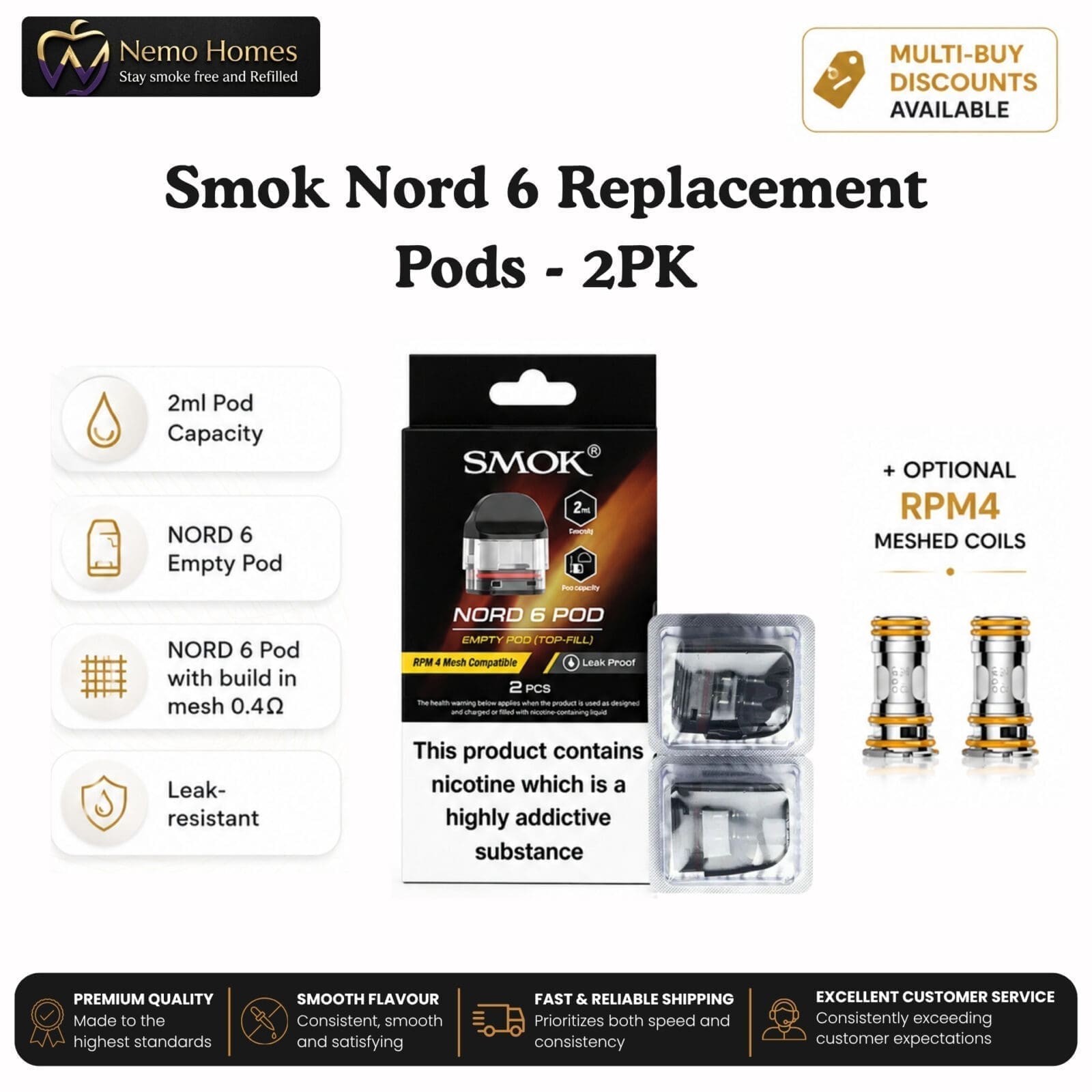 Buy SMOK Nord 6 Pods and RPM 4 Coils - Free UK Next Day Delivery (no minimum spend)