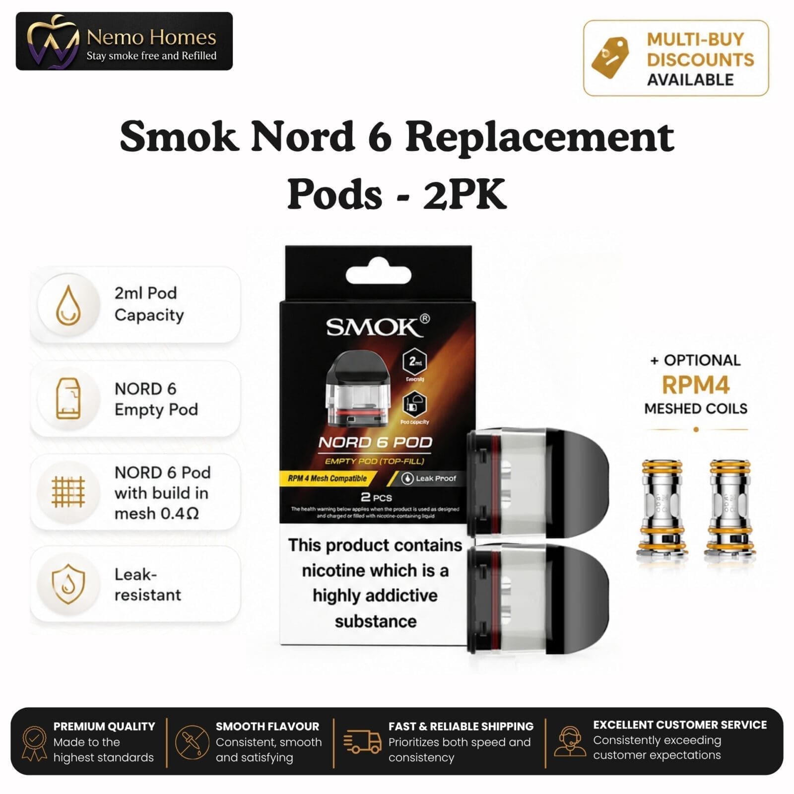 Buy SMOK Nord 6 Pods and RPM 4 Coils - Free UK Next Day Delivery (no minimum spend)