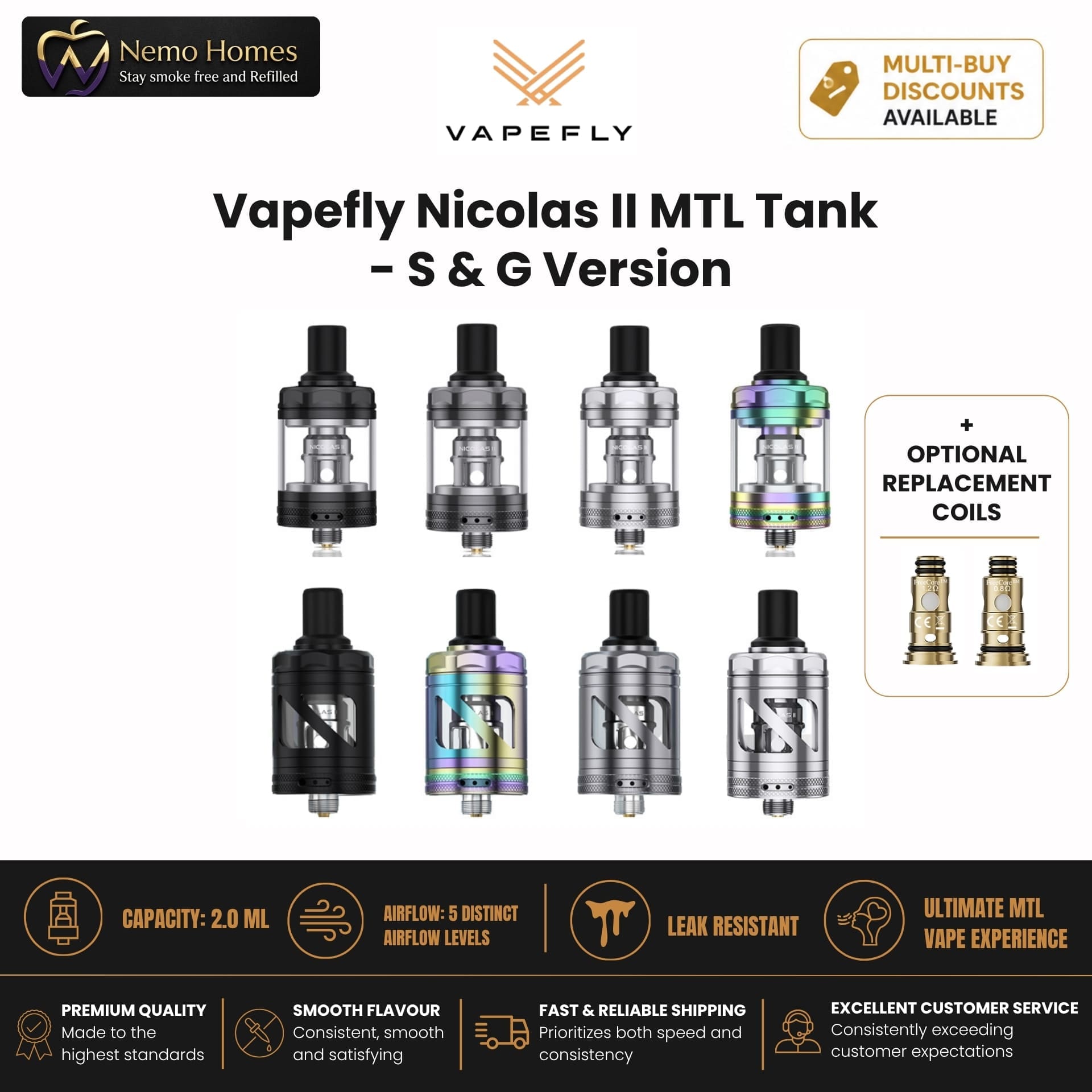 Vapefly Nicolas II MTL Tank and Opt Coils (Nicolas 2)