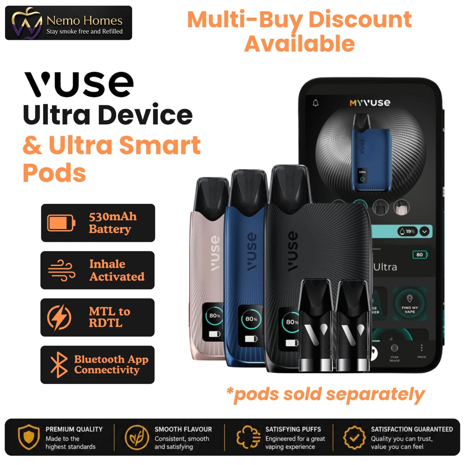 Vuse Ultra Vape Device and Smart Pods