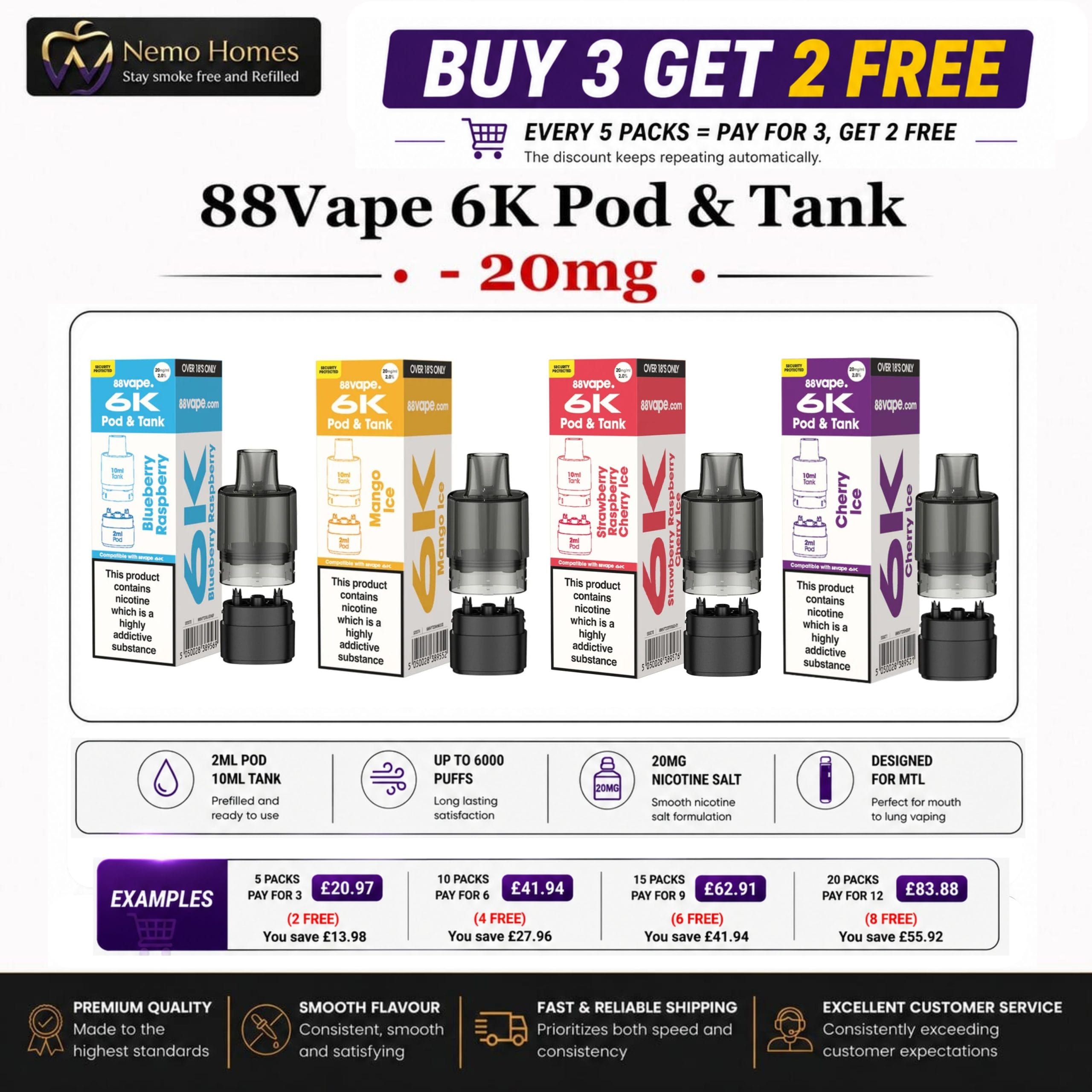 88Vape 6K Pod and Tank Refill Packs