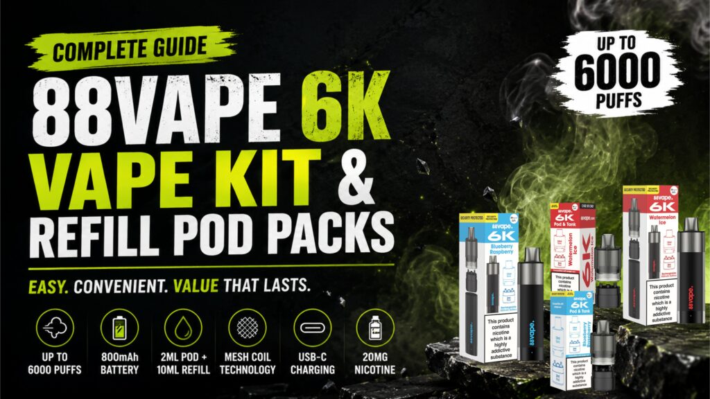 Buy 88Vape 6K Vape Kit & Refill Pods: Complete Guide: Everything You Need To Know 6000 puff vape - Free UK Next Day Delivery (no minimum spend)