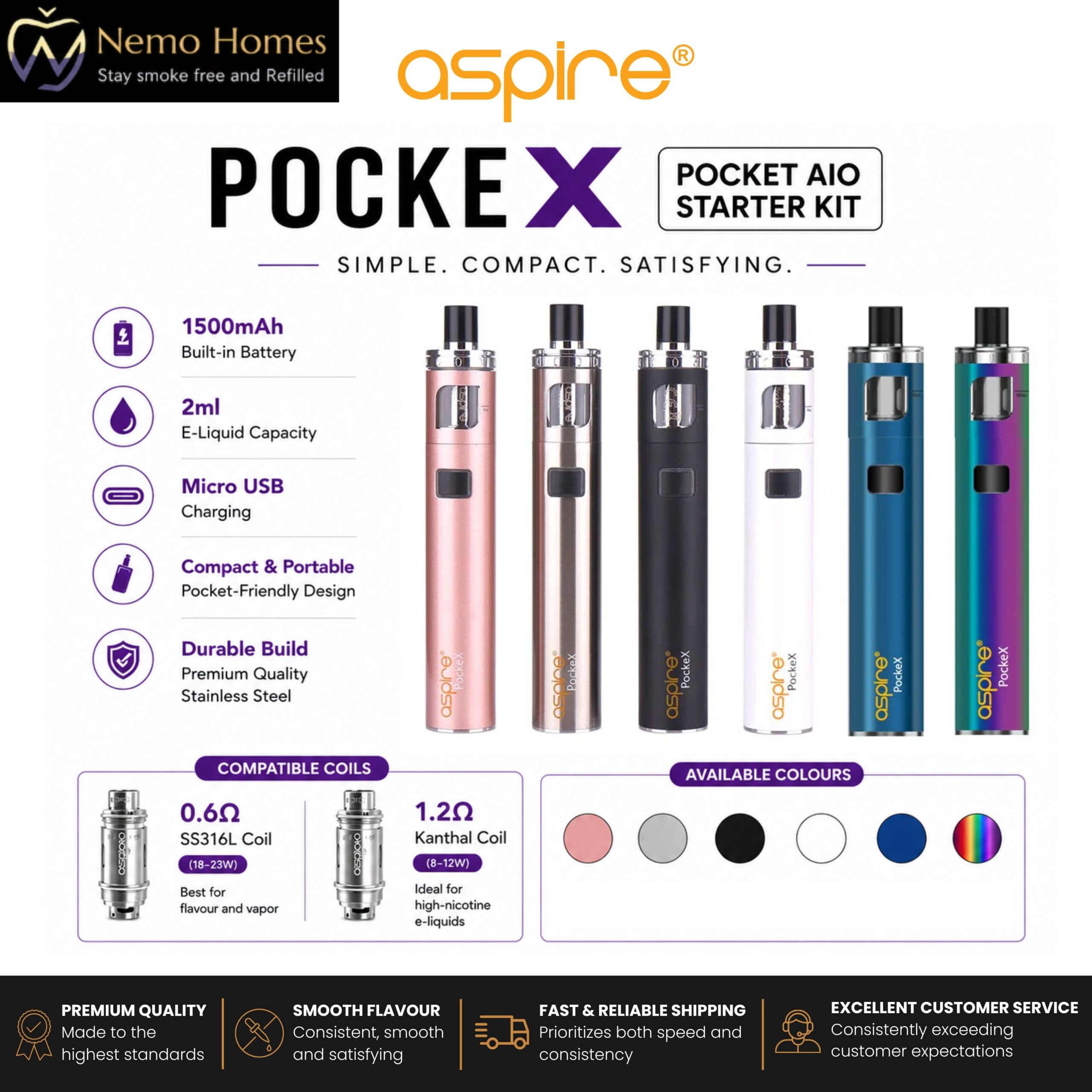 Buy Aspire PockeX Kit - Free UK Next Day Delivery (no minimum spend)
