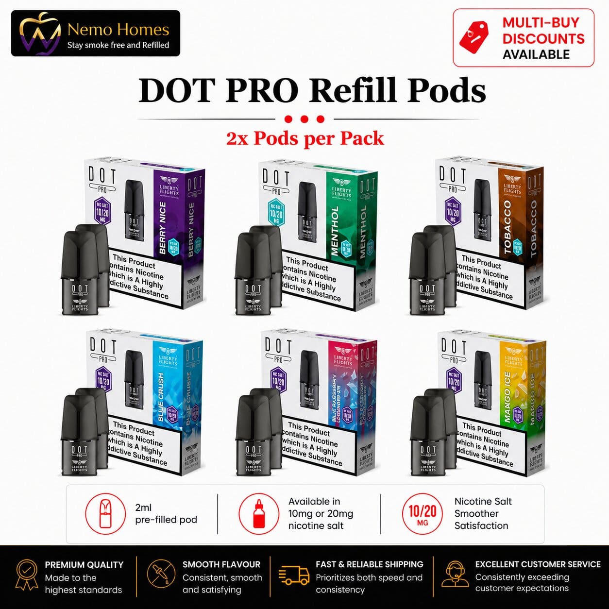 Buy DOT PRO Pods by Liberty Flights - Prefilled Pod - DOT Pro Pod - Tobacco - 20mg - Free UK Next Day Delivery (no minimum spend)