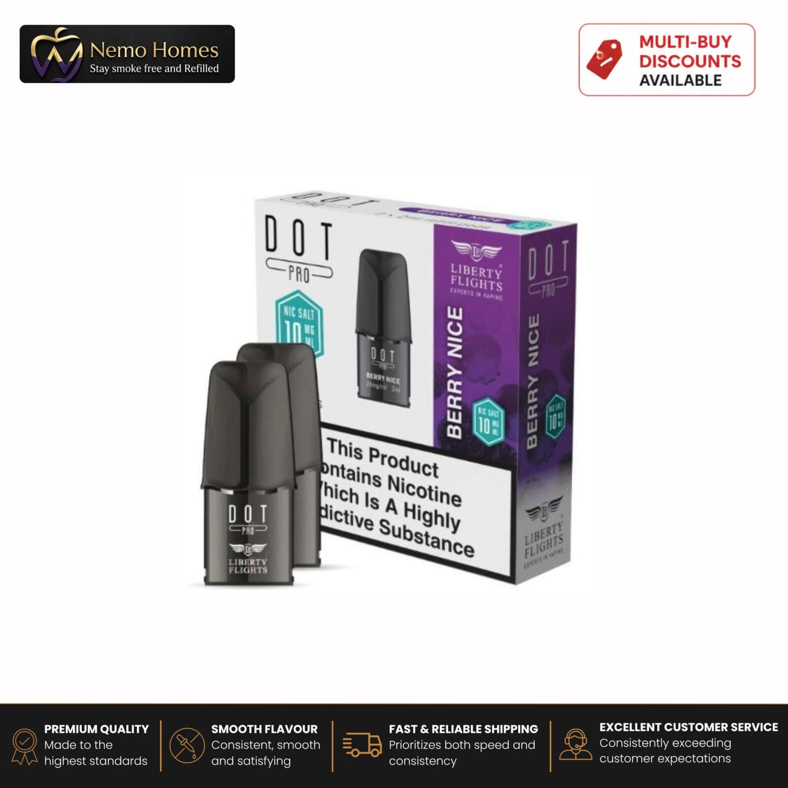 Buy DOT PRO Pods by Liberty Flights - Prefilled Pod - DOT Pro Pod - Berry Nice - 20mg - Free UK Next Day Delivery (no minimum spend)