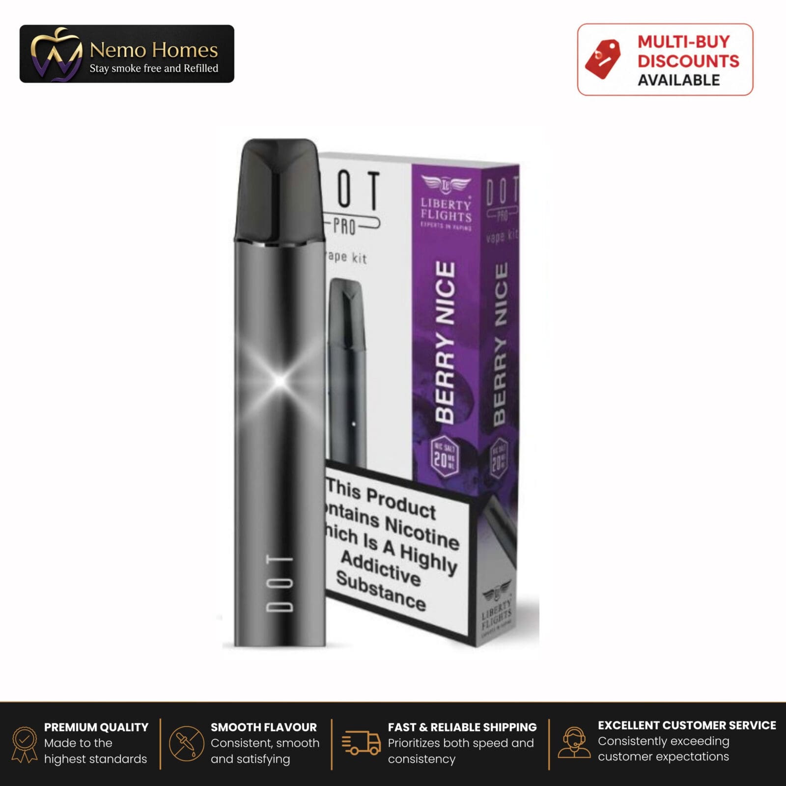 Buy DOT PRO Kit and Pods by Liberty Flights - Berry Nice 20mg Dot Pro Kit - Free UK Next Day Delivery (no minimum spend)
