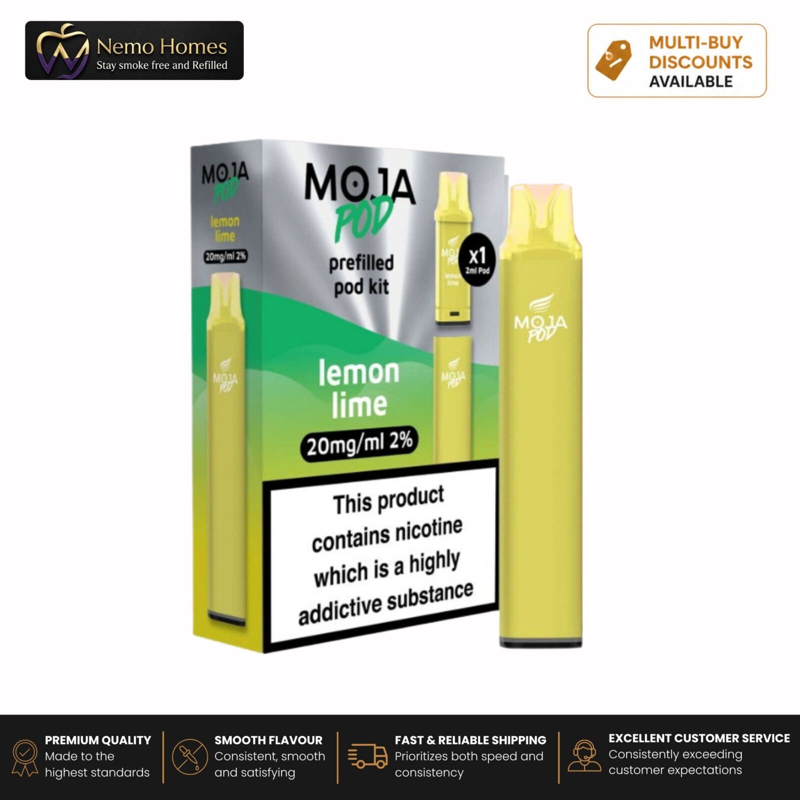 Buy MOJA Vape Kit and Pods by Liberty Flights - MOJA Pod Kit - Lemon & Lime - 20mg - Free UK Next Day Delivery (no minimum spend)