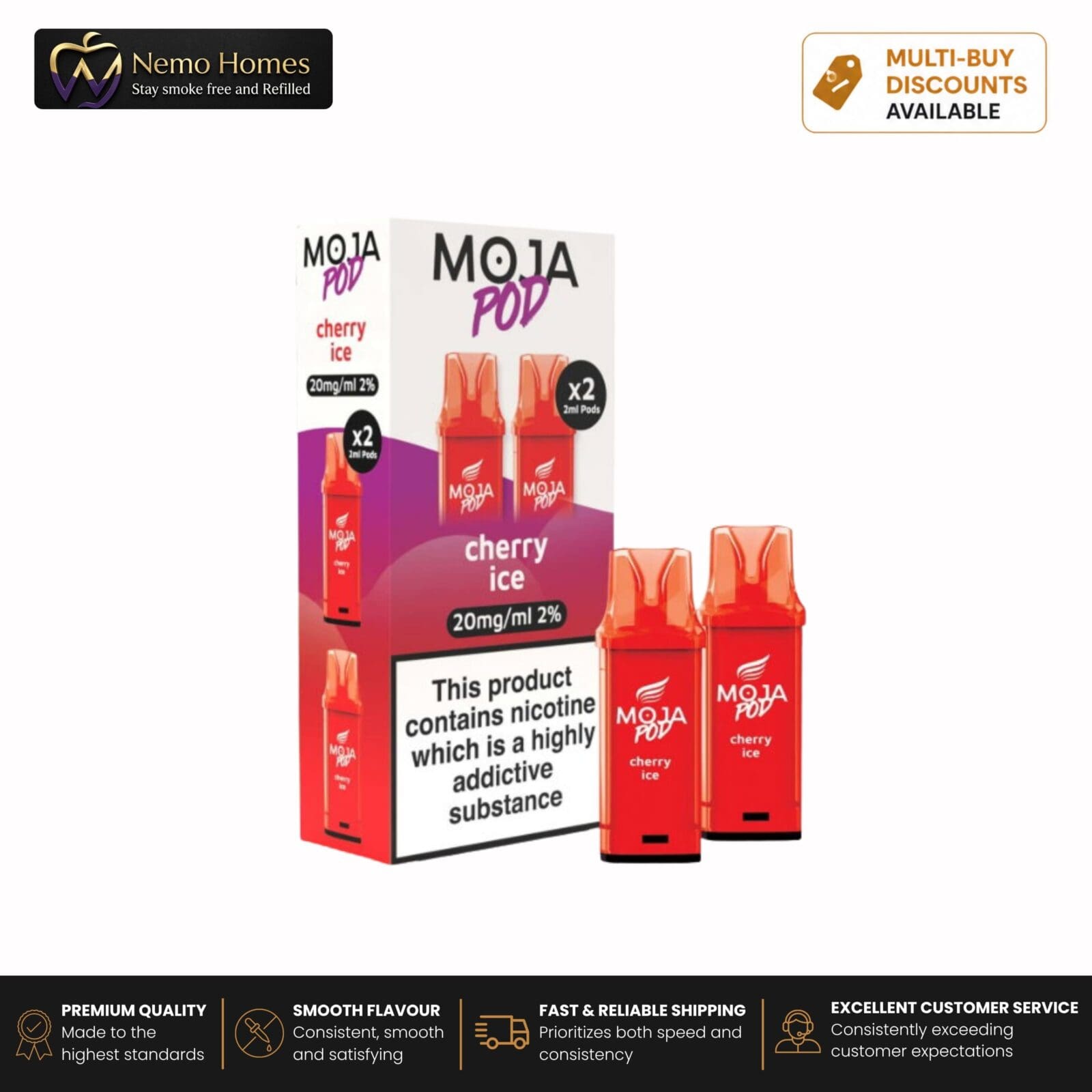 Buy Liberty Flights MOJA Pod Refill - 20mg Cherry Ice Moja Pod Refill - Free UK Next Day Delivery (no minimum spend)