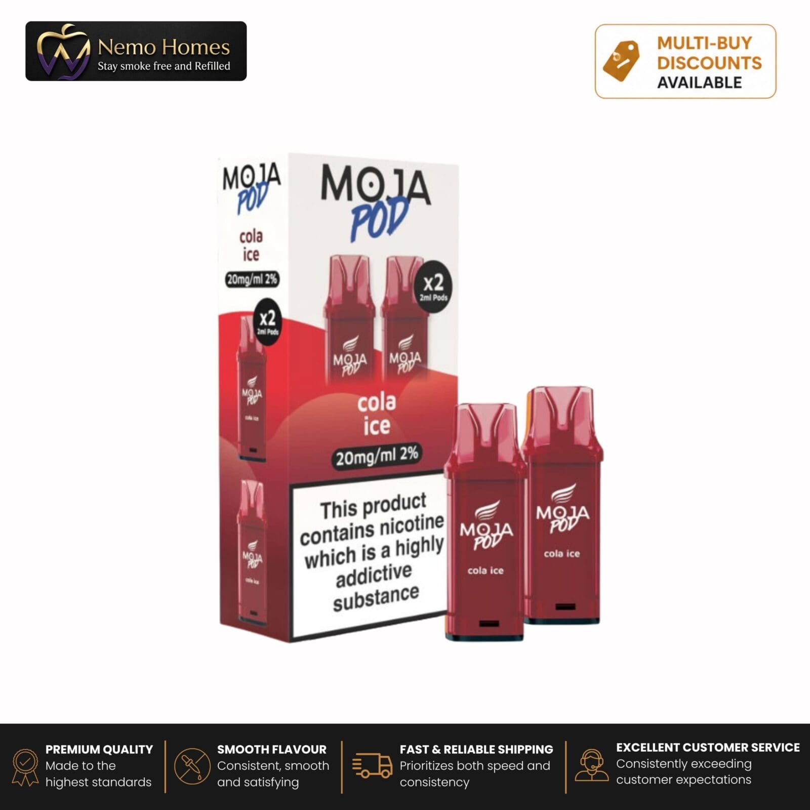 Buy Liberty Flights MOJA Pod Refill - 20mg Cola Ice Moja Pod Refill - Free UK Next Day Delivery (no minimum spend)