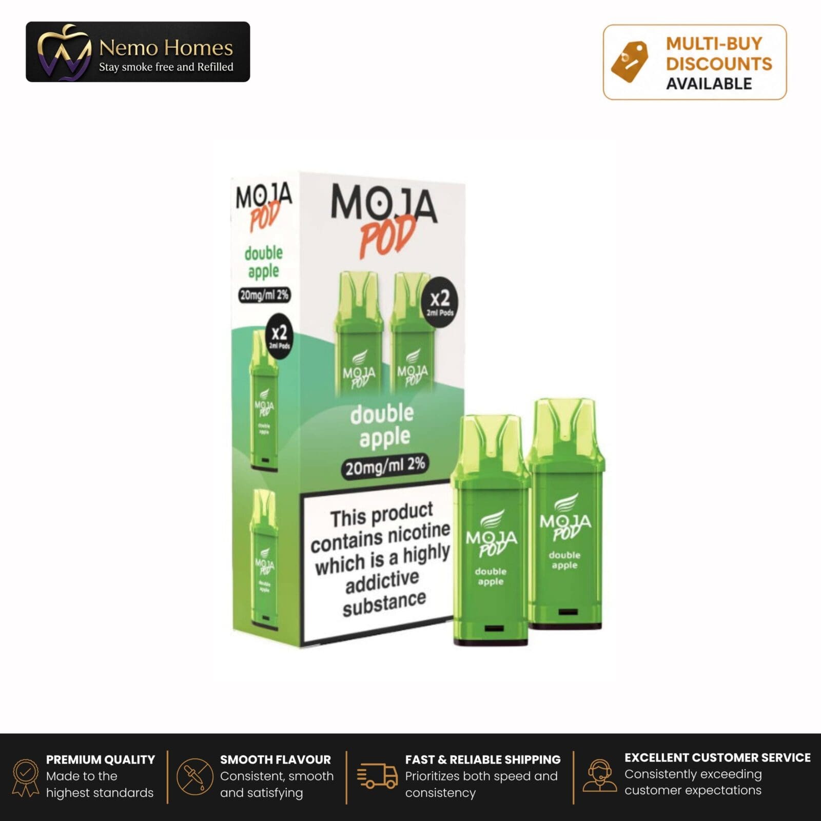 Buy Liberty Flights MOJA Pod Refill - 20mg Double Apple Moja Pod Refill - Free UK Next Day Delivery (no minimum spend)