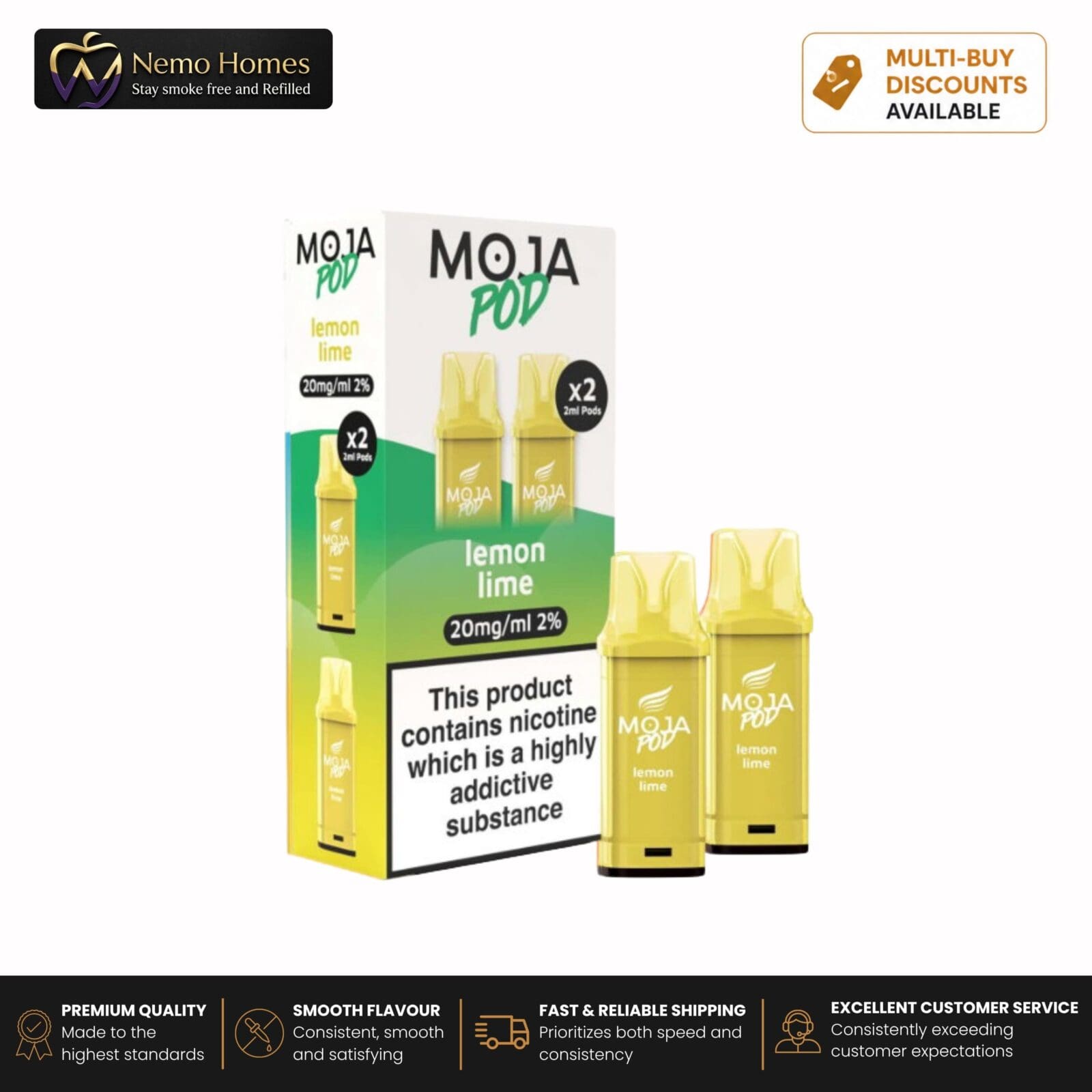 Buy Liberty Flights MOJA Pod Refill - 20mg Lemon Lime Moja Pod Refill - Free UK Next Day Delivery (no minimum spend)