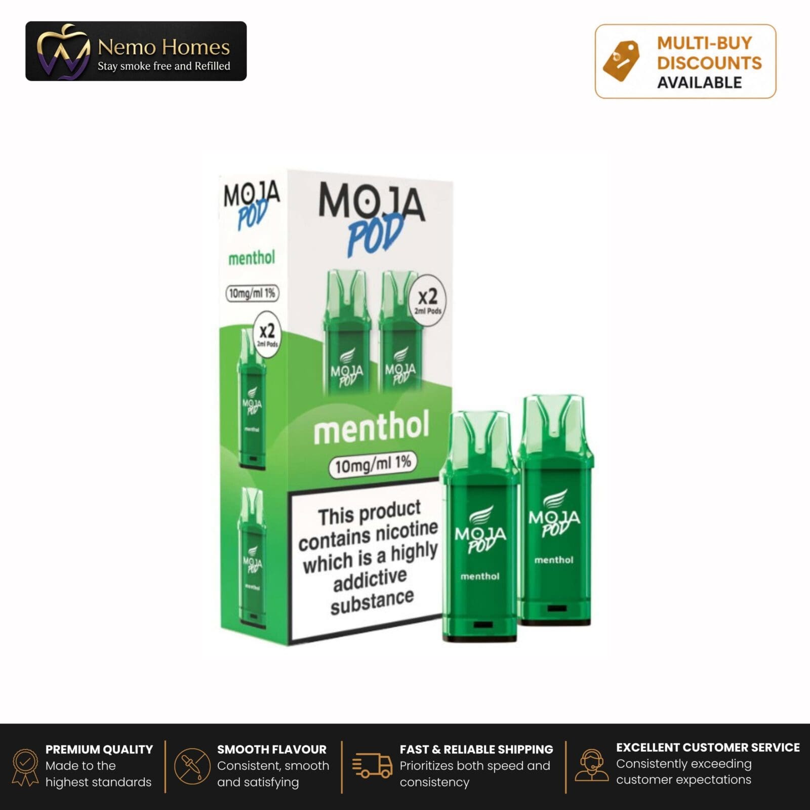 Buy Liberty Flights MOJA Pod Refill - 10mg Menthol Moja Pod Refill - Free UK Next Day Delivery (no minimum spend)