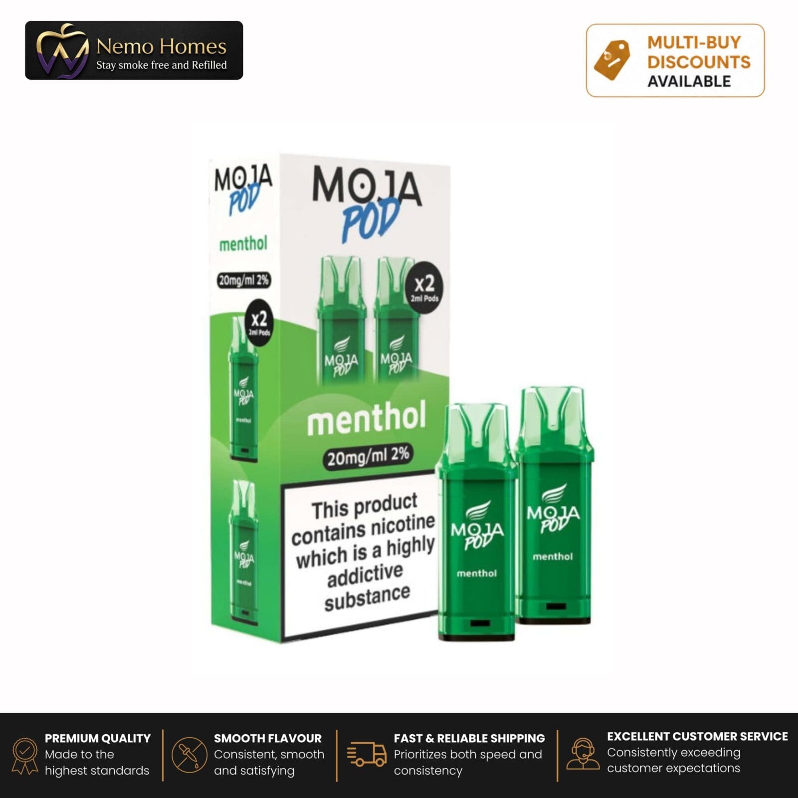 Buy Liberty Flights MOJA Pod Refill - 20mg Menthol Moja Pod Refill - Free UK Next Day Delivery (no minimum spend)