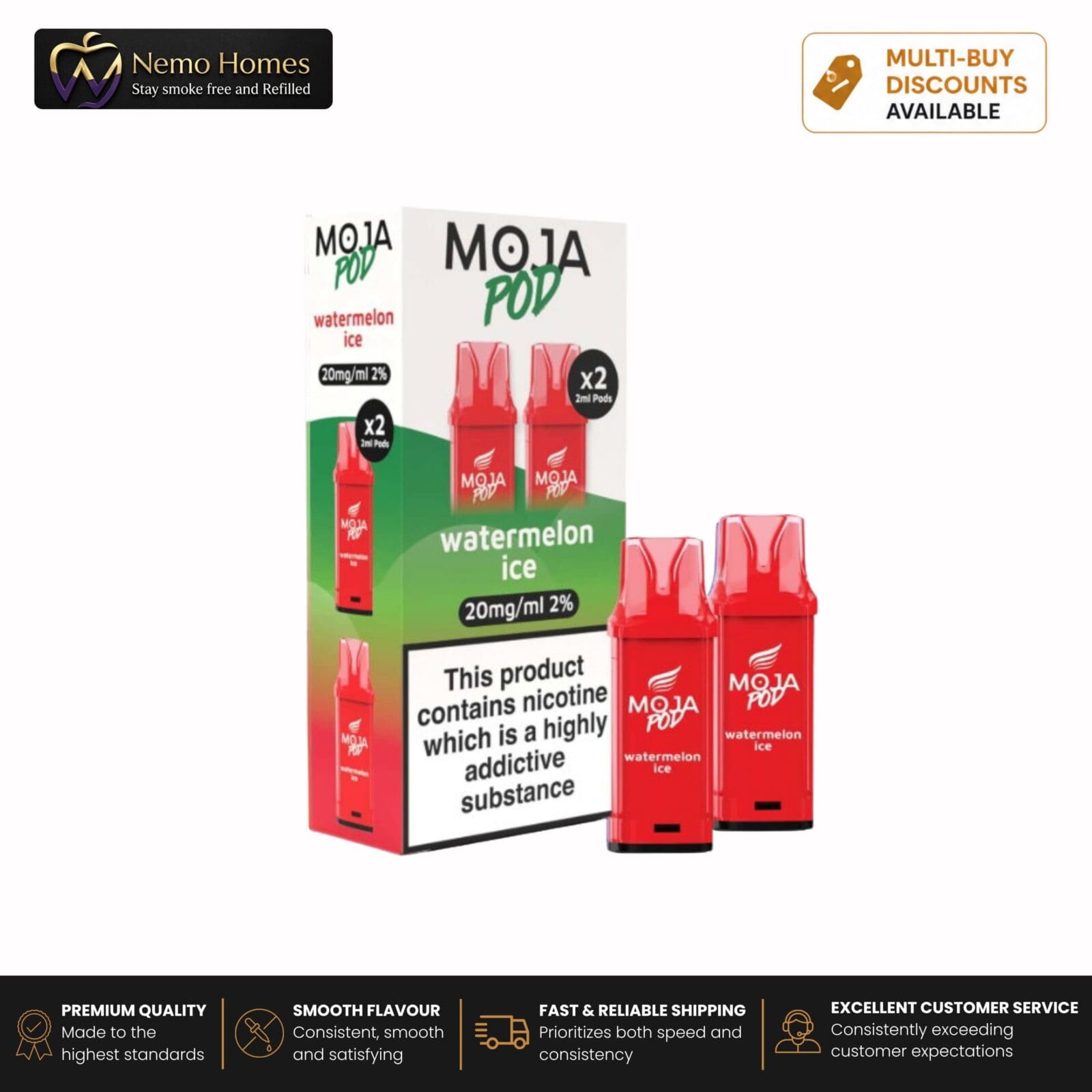 Buy Liberty Flights MOJA Pod Refill - 20mg Watermelon Ice Moja Pod Refill - Free UK Next Day Delivery (no minimum spend)