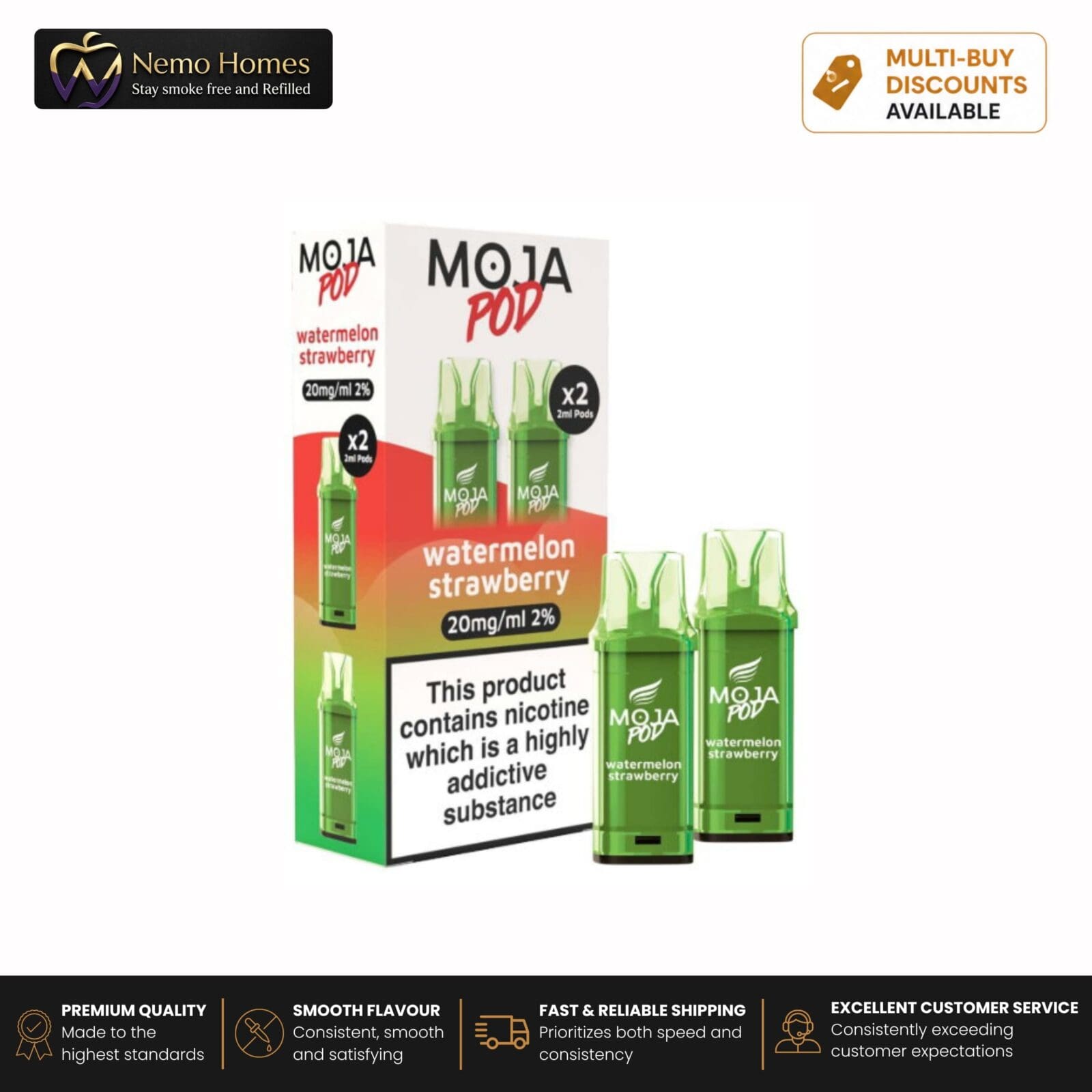 Buy Liberty Flights MOJA Pod Refill - 20mg Watermelon Strawberry Moja Pod Refill - Free UK Next Day Delivery (no minimum spend)