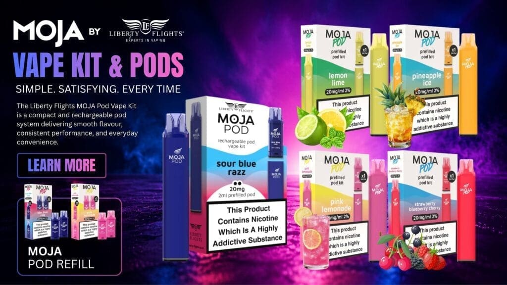 Buy MOJA Vape Kit and Pods by Liberty Flights Full Guide: Everything You Need to Know 500mAh vape - Free UK Next Day Delivery (no minimum spend)