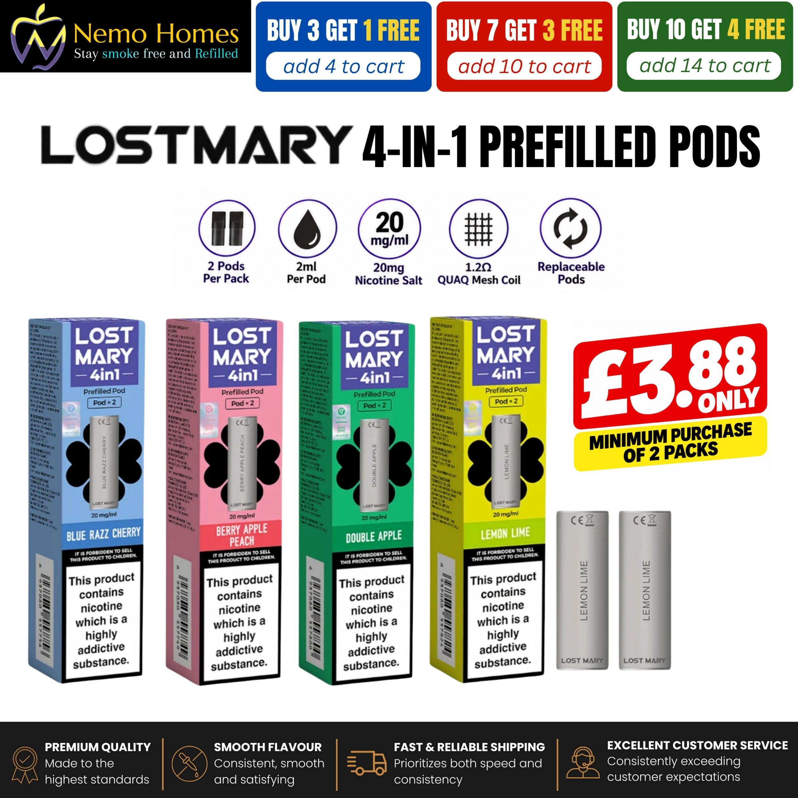 Buy Lost Mary 4-in-1 Pods | 2 Pack Lost Mary - Free UK Next Day Delivery (no minimum spend)