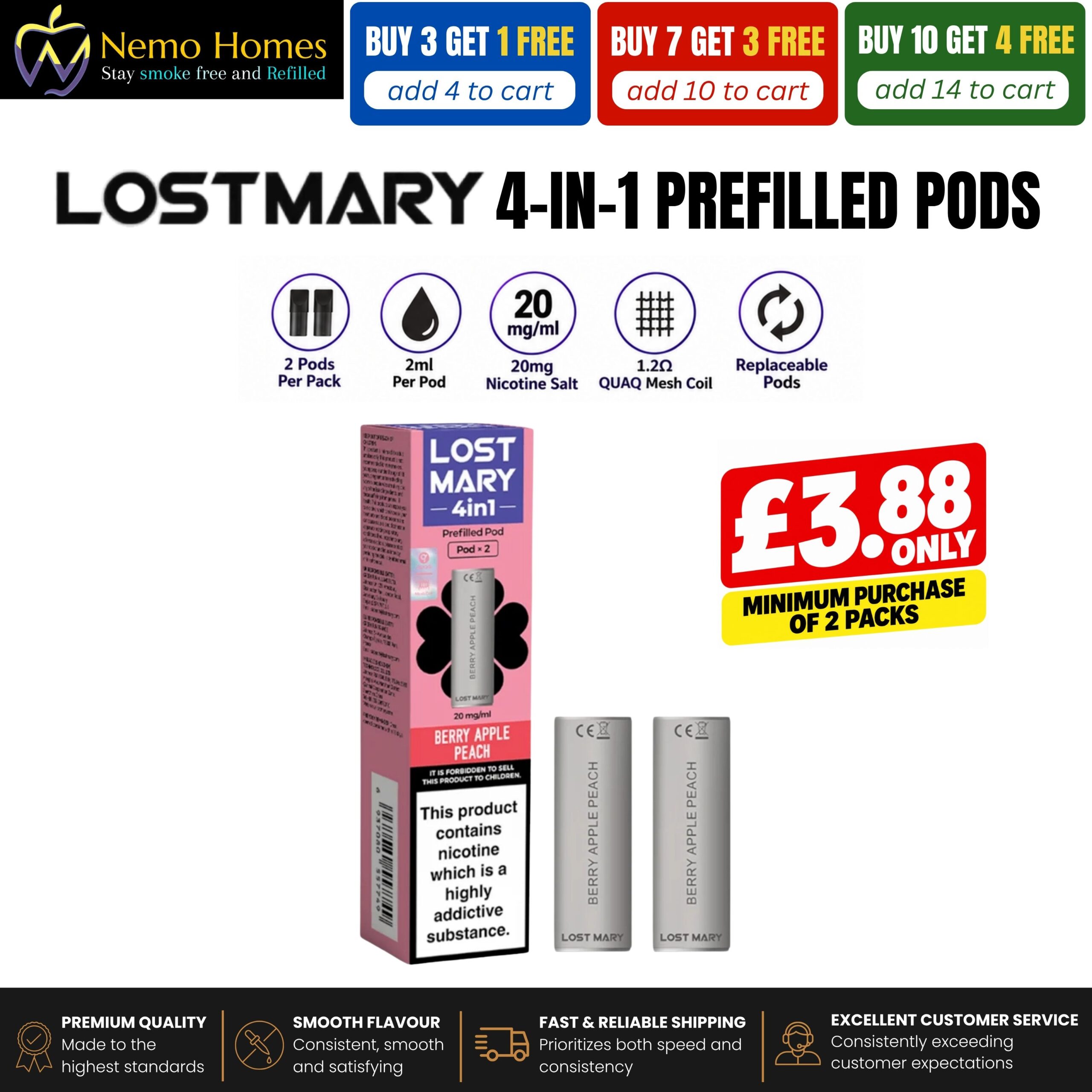 Buy Lost Mary 4-in-1 Pods | 2 Pack Lost Mary - Free UK Next Day Delivery (no minimum spend)
