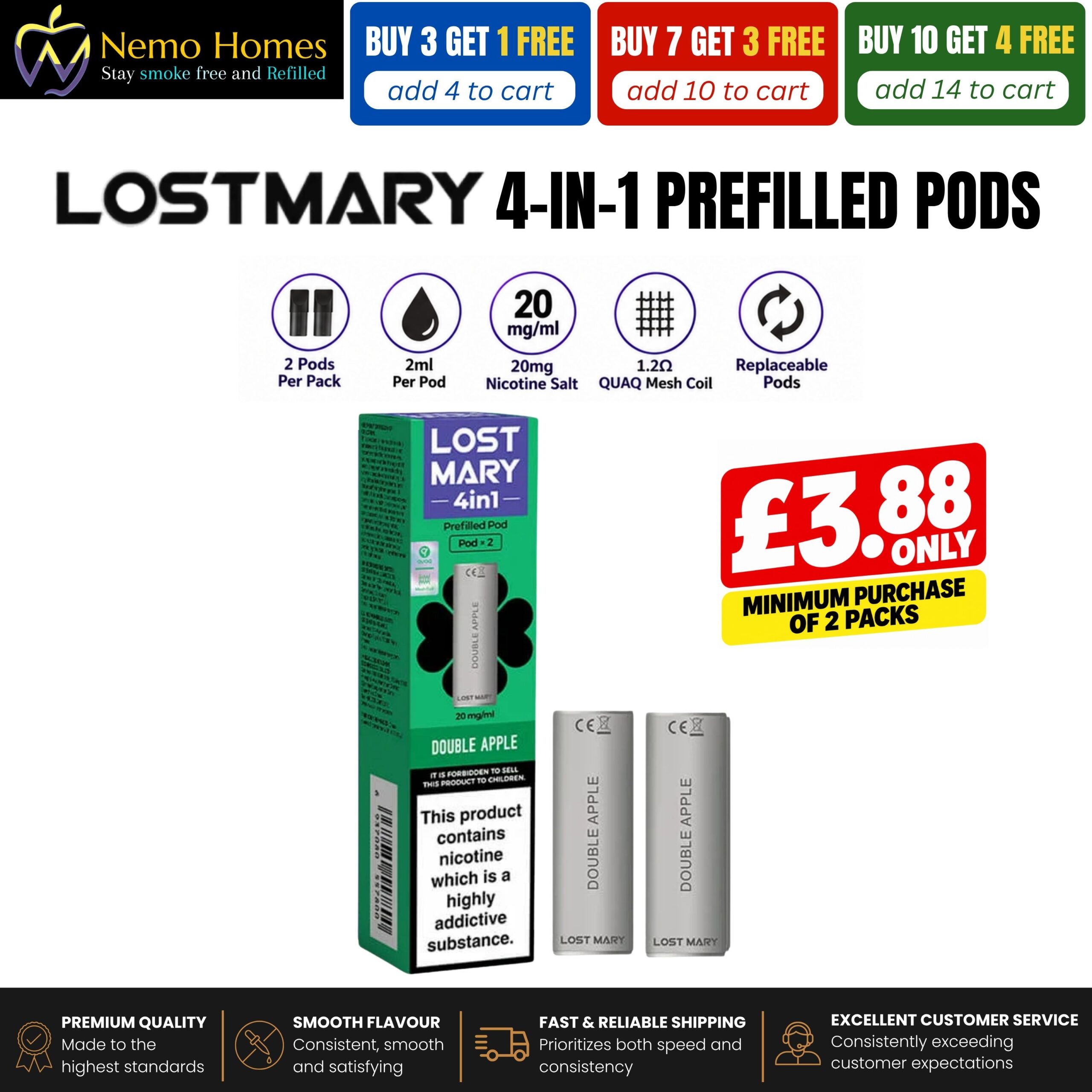 Buy Lost Mary 4-in-1 Pods | 2 Pack - Double Apple - Free UK Next Day Delivery (no minimum spend)