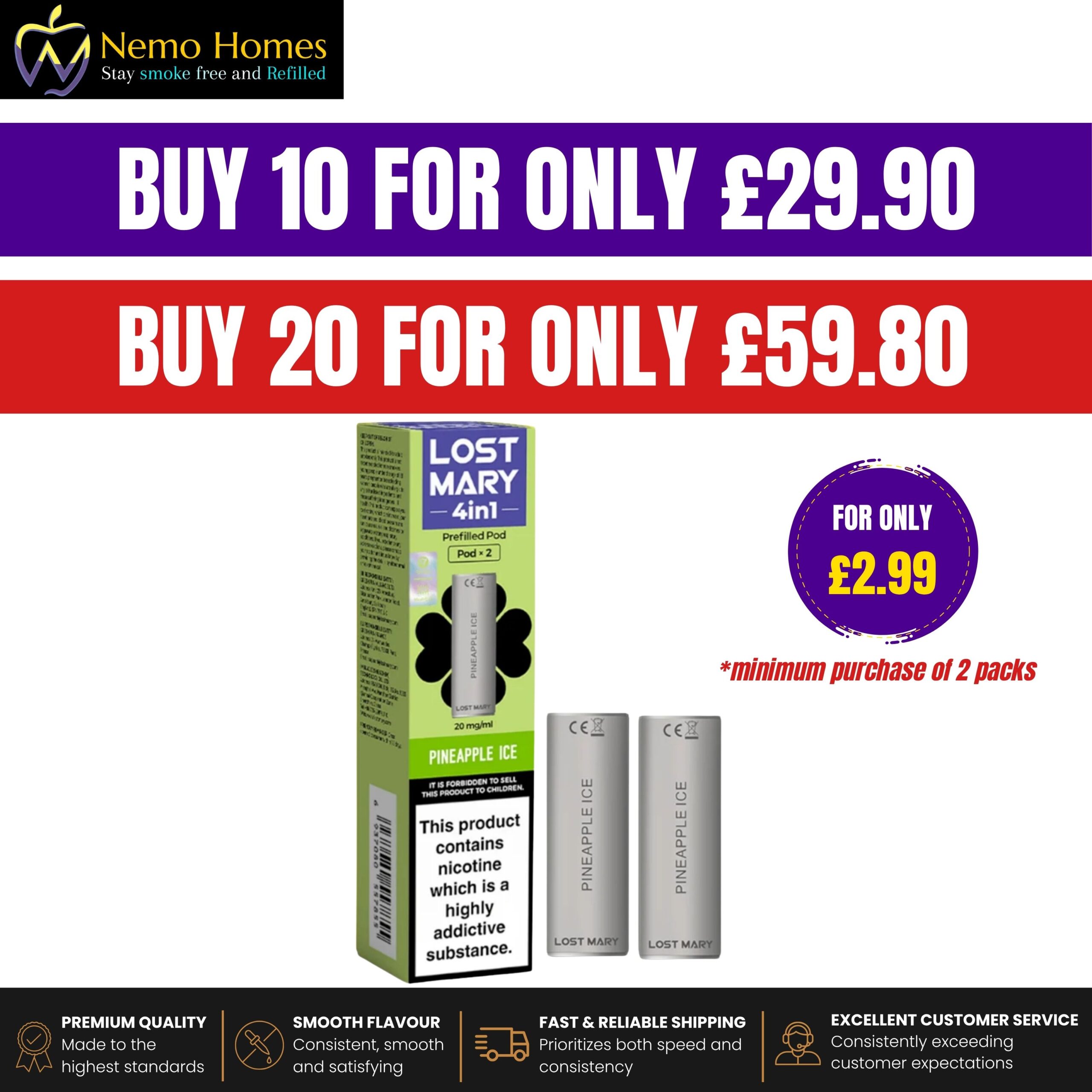 Buy Lost Mary 4 in 1 Replacement Pods - Pineapple Ice - Free UK Next Day Delivery (no minimum spend)