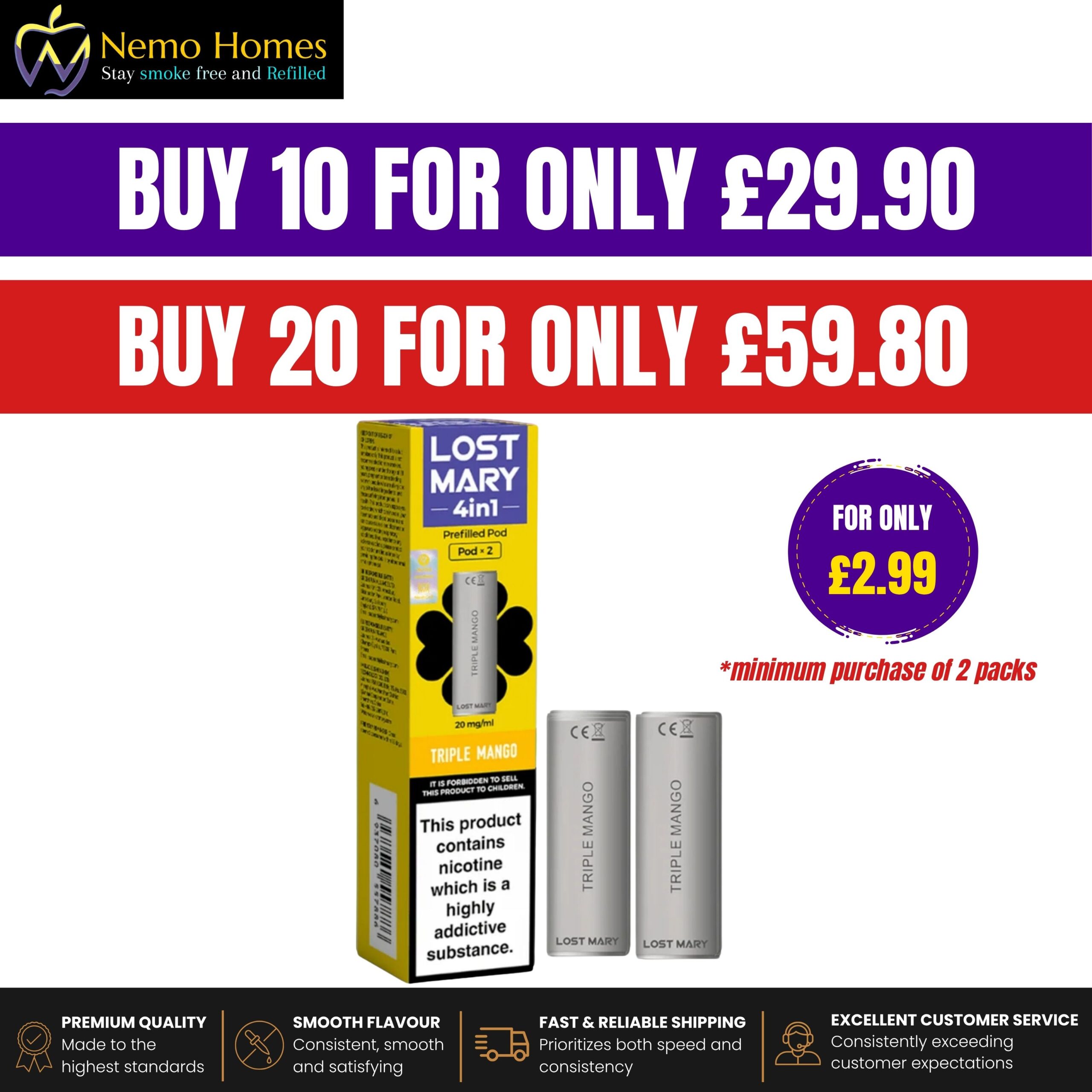 Buy Lost Mary 4 in 1 Replacement Pods - Triple Mango - Free UK Next Day Delivery (no minimum spend)