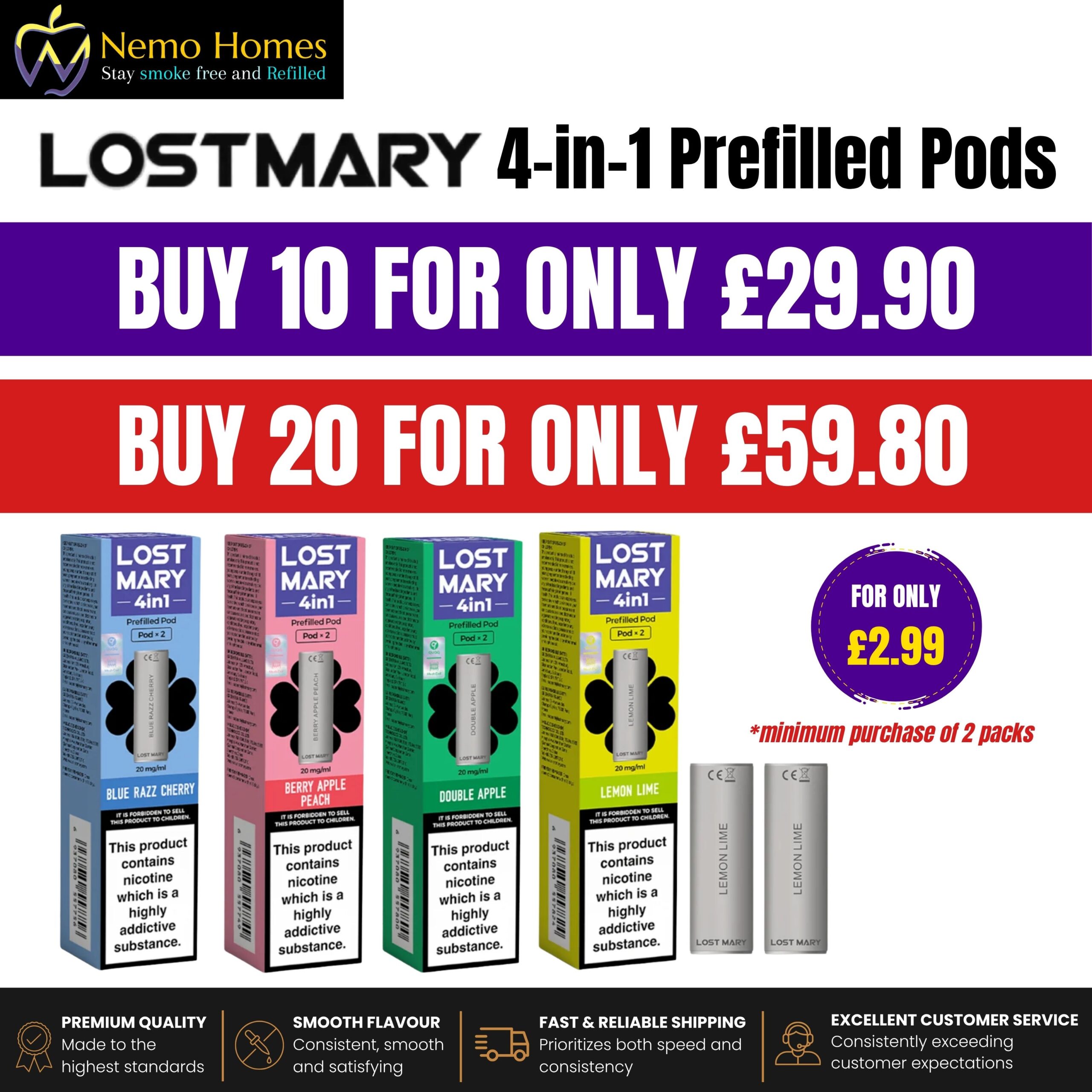 Buy Lost Mary 4 in 1 Replacement Pods Lost Mary - Free UK Next Day Delivery (no minimum spend)