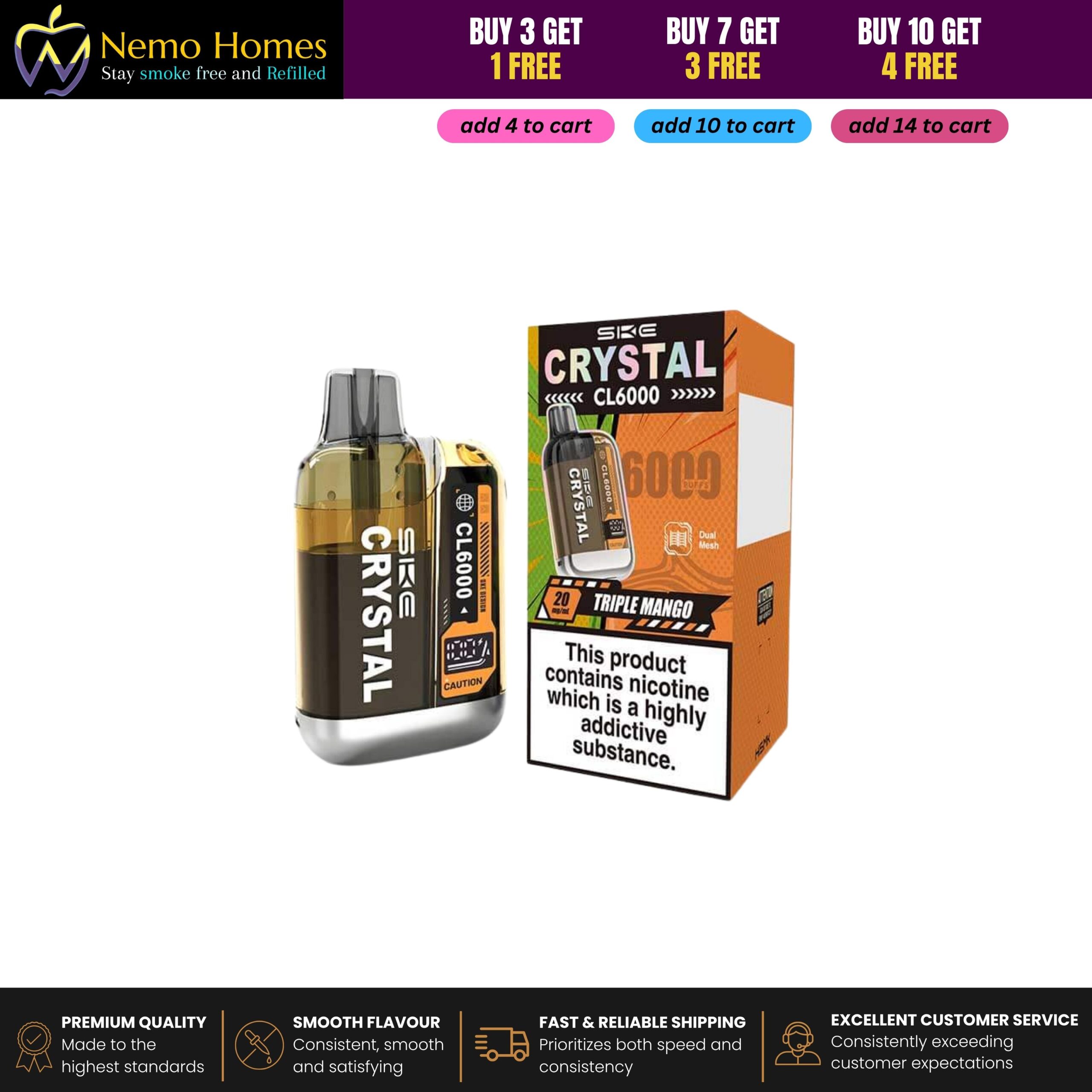 Buy SKE Crystal CL6000 Prefilled Pods and Vape Kit – 20mg 20mg Prefilled Vape Kit - Free UK Next Day Delivery (no minimum spend)