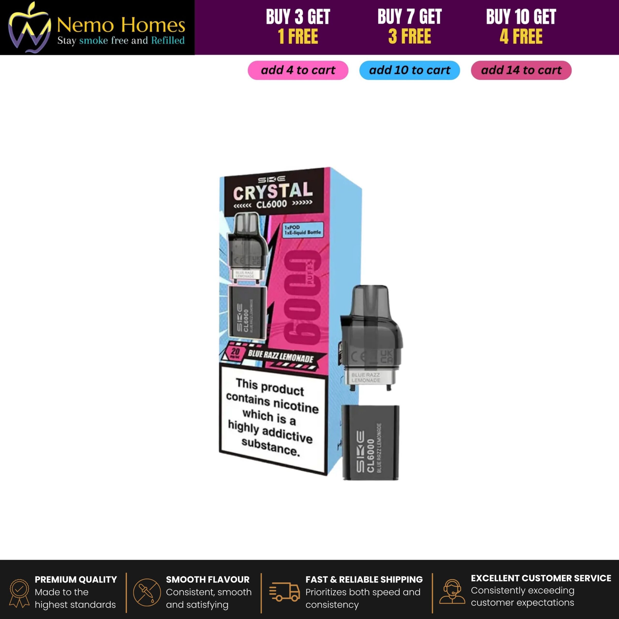 Buy SKE Crystal CL6000 Prefilled Pods and Vape Kit – 20mg 20mg Prefilled Vape Kit - Free UK Next Day Delivery (no minimum spend)
