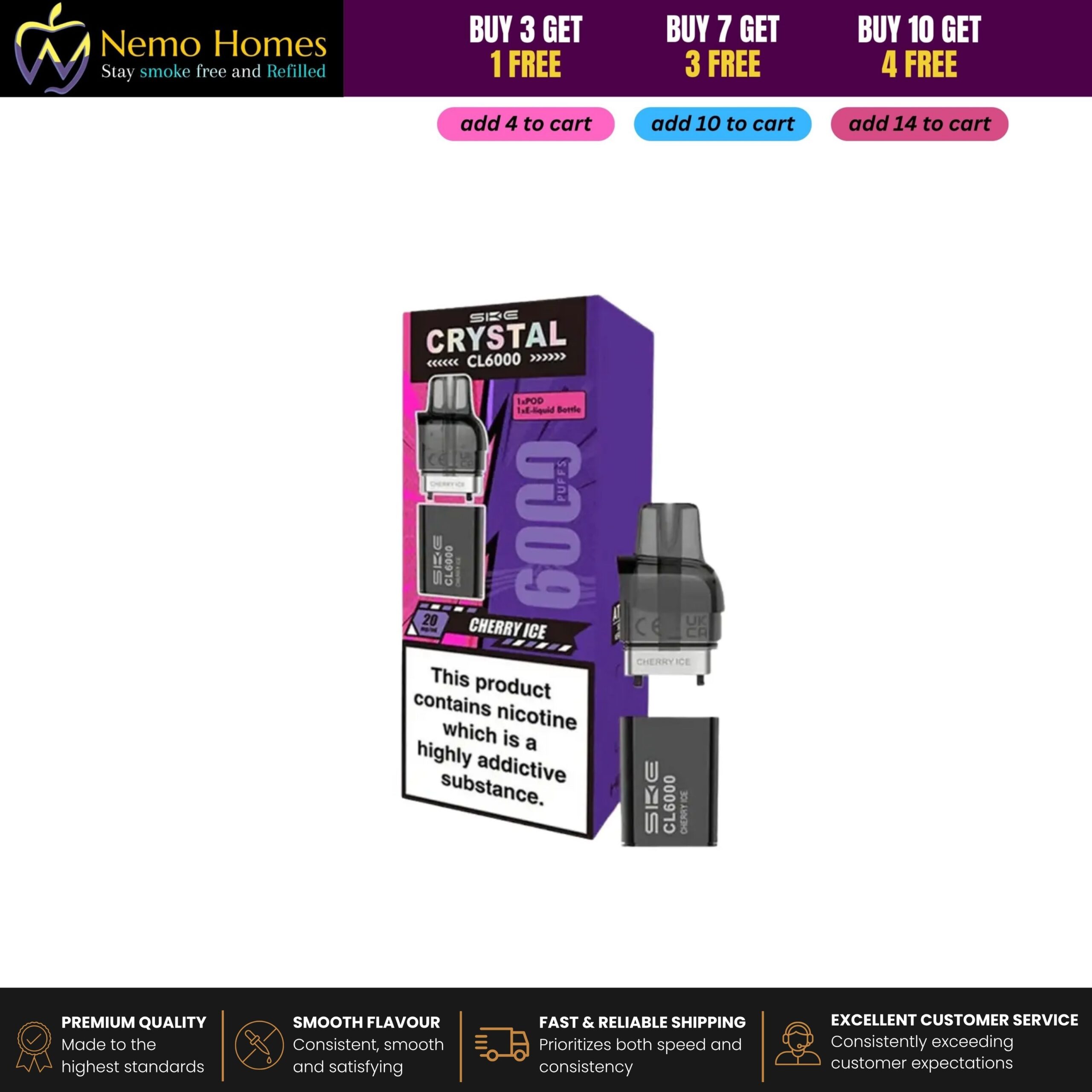 Buy SKE Crystal CL6000 Prefilled Pods and Vape Kit – 20mg - Pods only - Cherry Ice - Free UK Next Day Delivery (no minimum spend)
