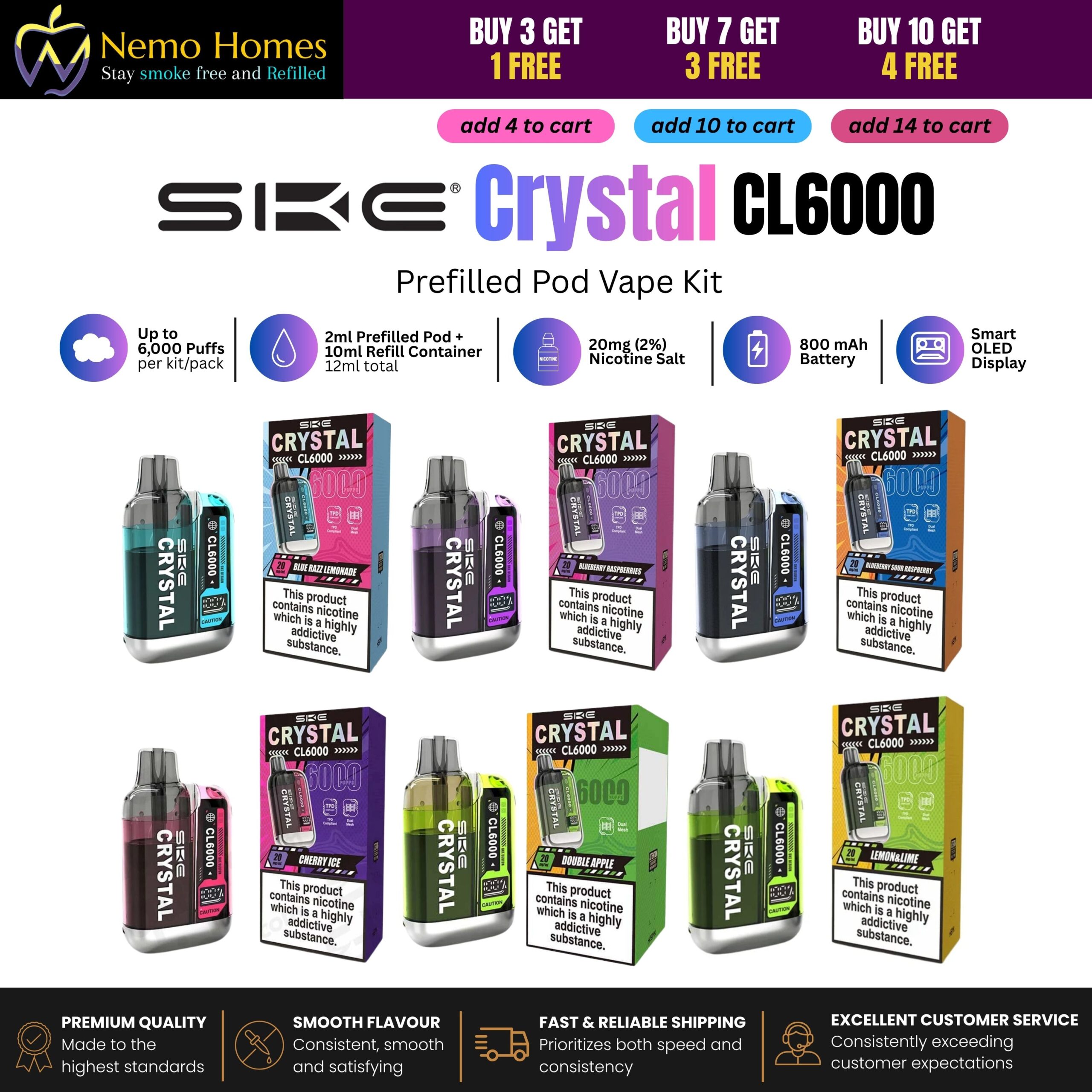 Buy SKE Crystal CL6000 Prefilled Pods and Vape Kit – 20mg 20mg Prefilled Vape Kit - Free UK Next Day Delivery (no minimum spend)
